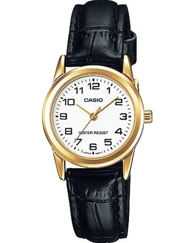 Casio Classic Analog Leather Wrist Watch (Black, Gold & White)