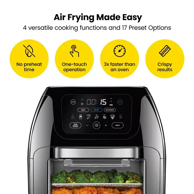 Chefman Multifunctional Digital 10 Qt. Air Fryer+ Rotisserie, Fry, Roast & Bake, 17 Presets - Black