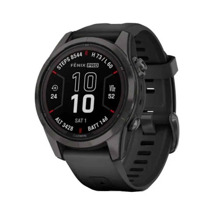 Garmin Fenix 7S Pro Sapphire Solar Edition Smartwatch - Carbon Gray DLC Titanium, Black Band