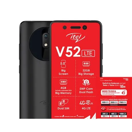 Itel V52 32GB LTE Dual Sim (NL) - Black + Vodacom Sim Card Pack