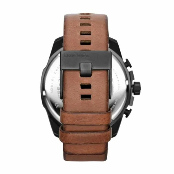 Diesel Men's Mega Chief Black Round Leather Watch - DZ4343