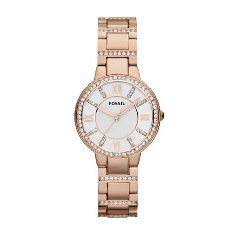 Fossil Ladies Virginia Rose Gold Stainless Steel Strap Watch - ES3284