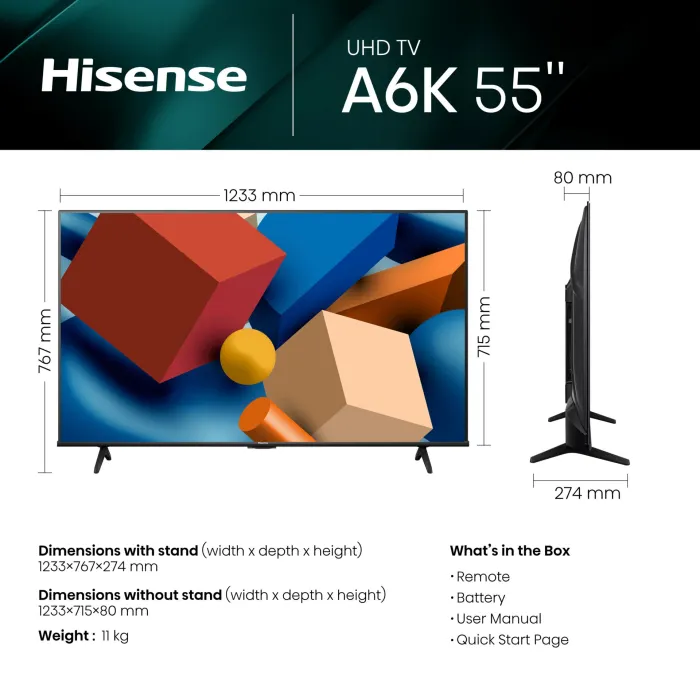 Hisense 55-inch Smart UHD TV 55A6K