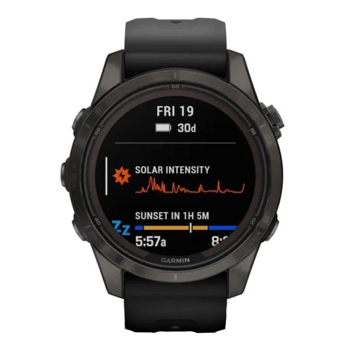 Garmin Fenix 7S Pro Sapphire Solar Edition Smartwatch - Carbon Gray DLC Titanium, Black Band