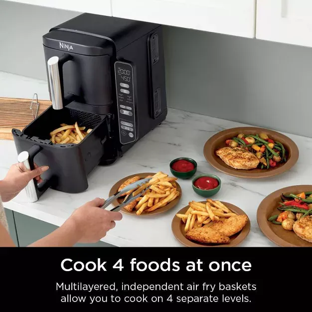 Ninja DoubleStack 8qt 6-in-1, 2-Basket Air Fryer with Space Saving Design Gray SL201: Metal & Plastic, Hand Wash, Dishwasher-Safe