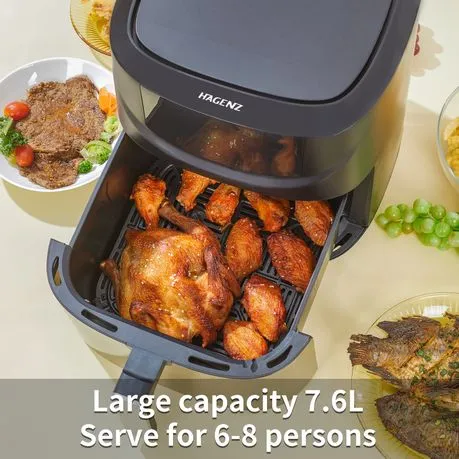 HAGENZ 7.6L With Window 2000W Air Fryer With Recipes Big Capacity Airfryer