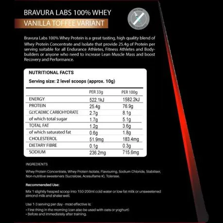 Bravura Labs 100% Whey Protein - Vanilla Toffee - 924g