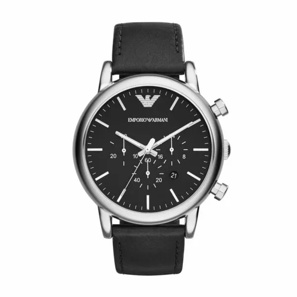 Emporio Armani Men's Luigi Silver Round Leather Watch - AR1828