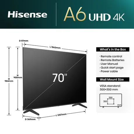 Hisense 70 Inch A6N Series UHD 4K Smart TV 70A6N