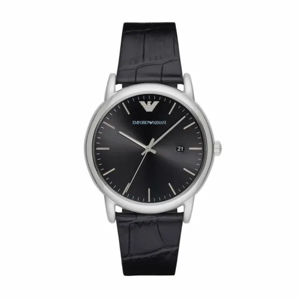 Emporio Armani Men's Luigi Silver Round Leather Watch - AR2500