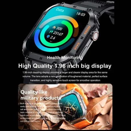 FocusFit K57 1.96" Rugged Military Tactical Sports Smartwatch