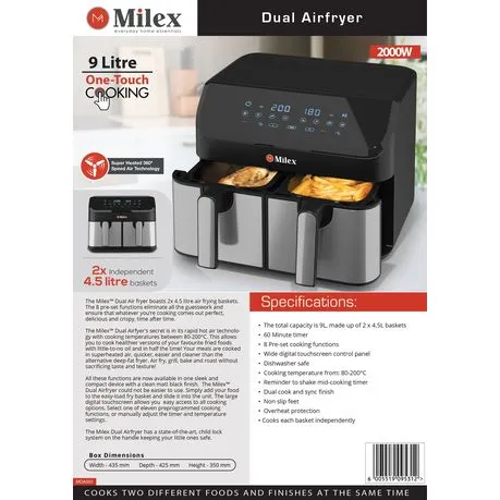 Milex Silver 9L Dual Airfryer - MDA003