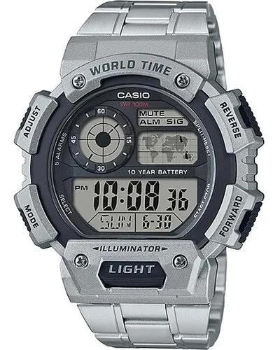 Casio World Time Digital Wrist Watch (Grey | Silver)