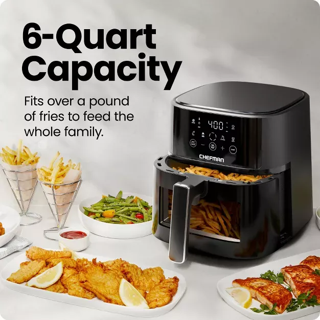 Chefman TurboFry Touch Easy-View Air Fryer w/ 4 Cooking Presets and 450F Hi-Fry Button - Black