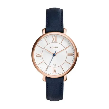 Fossil Ladies Jacqueline Navy Leather Strap Watch - ES3843