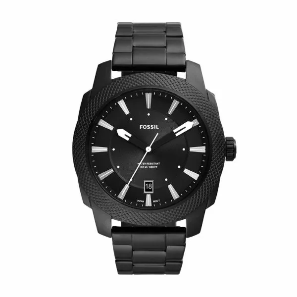 Fossil Men's Machine Three-Hand Date Black Stainless Steel Watch - FS5971