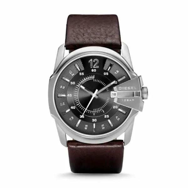 Diesel Men's Master Chief Silver Round Leather Watch - DZ1206