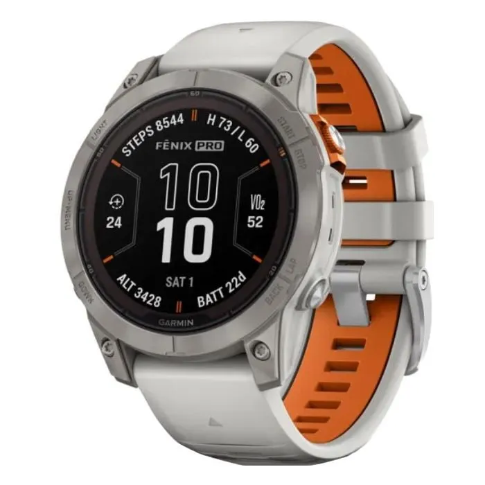 Garmin Fenix 7 Pro Sapphire Solar Edition Smartwatch - Titanium, Fog Gray/Ember Orange Band