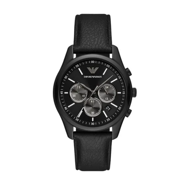 Emporio Armani Chronograph Black Leather Watch - AR11583