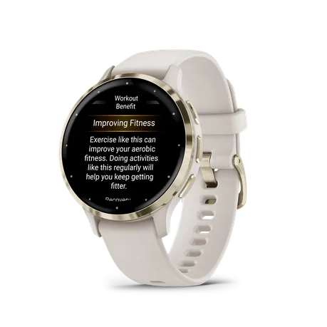 Garmin Venu 3S: Soft Gold Stainless Steel Bezel with Ivory Case and Silicone Band