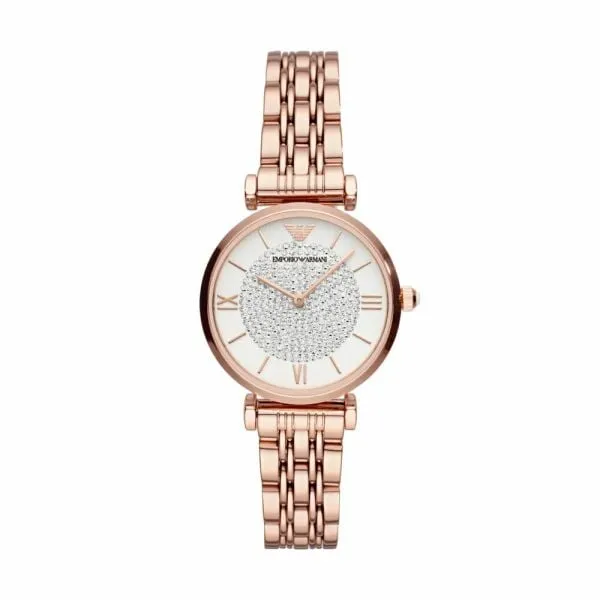 Emporio Armani Women's Gianni T-Bar Rose Gold Round Stainless Steel Watch - AR11244