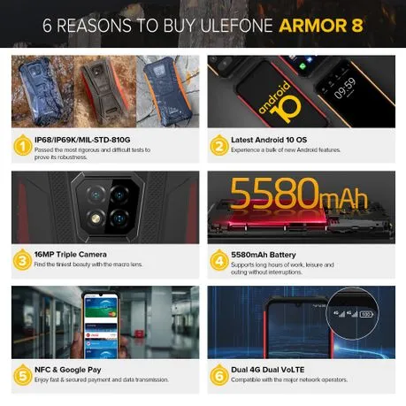 UleFone Armor 8 Android 10 Rugged Smartphone - 4GB, 64GB, Dual-SIM