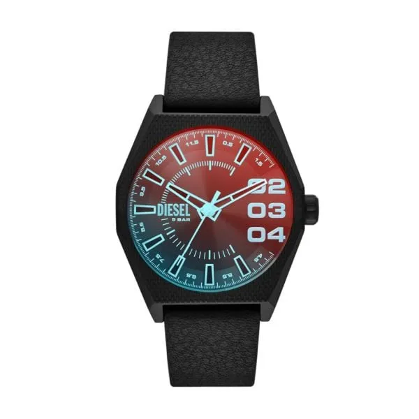 Diesel Scraper Three-Hand Black Leather Watch - DZ2175