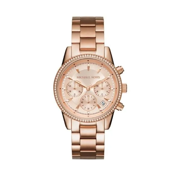 Michael Kors Women's Ritz Rose Gold Round Stainless Steel Watch - MK6357