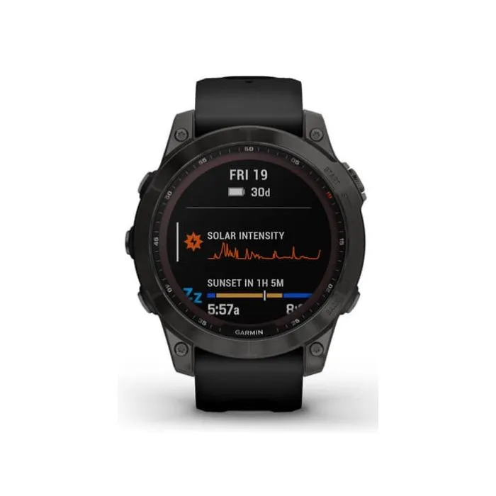 Garmin Fenix 7 Sapphire Solar Smartwatch - Carbon Grey DLC Titanium With Black Band