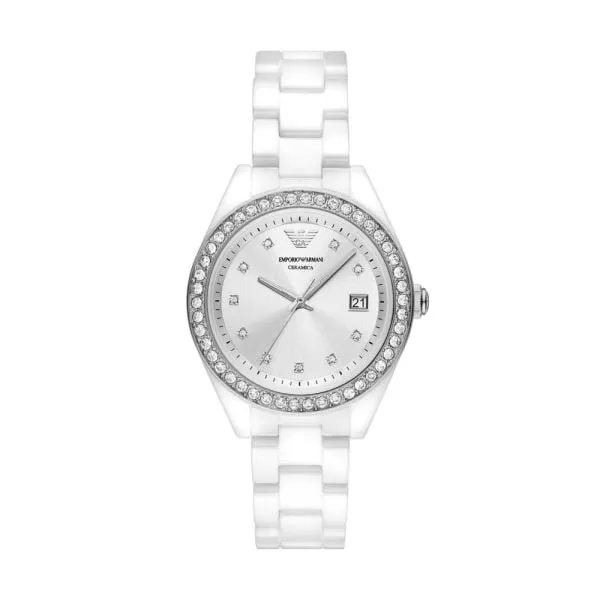 Emporio Armani Three-Hand Date White Ceramic Watch - AR70014