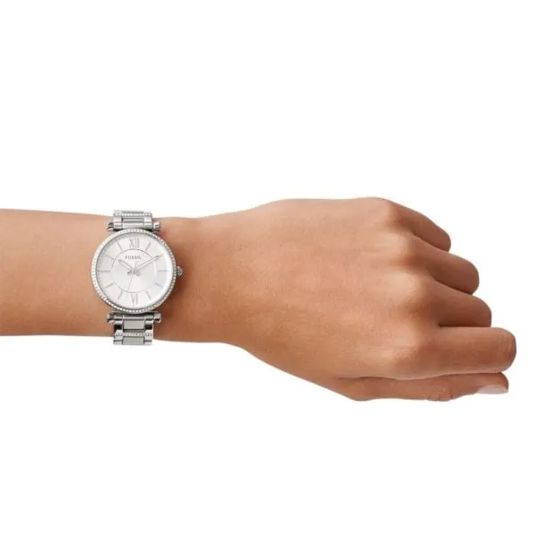 Fossil Women's Carlie Silver Round Stainless Steel Watch - ES4341