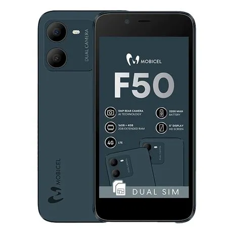 Mobicel F50 16GB LTE Dual Sim - Blue(NL) + Vodacom SIM Card Pack