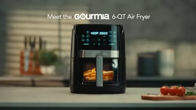 Gourmia 6-Qt Digital Window Air Fryer with 12 Presets & Guided Cooking Black: Stainless Steel, 1-Year Warranty