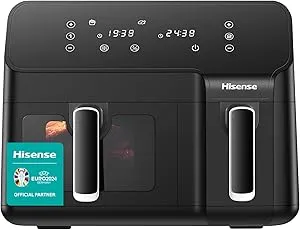 Hisense Dual Basket Air Fryer with Visible Window, 8.6 Litre Capacity, Black