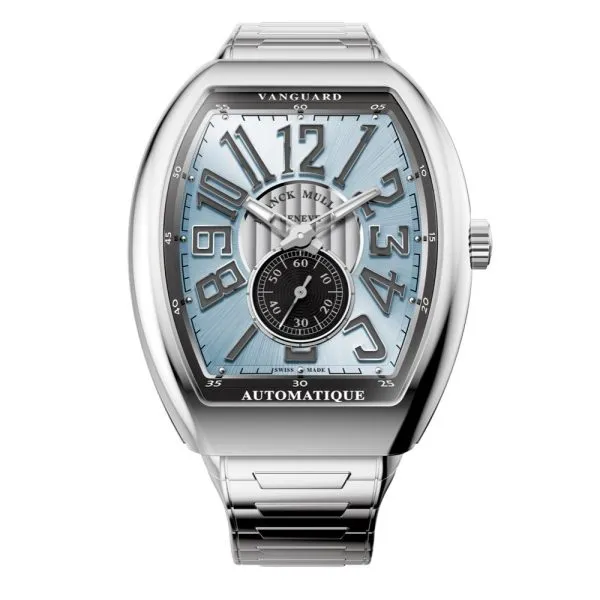 Franck Muller Vanguard 41 Vintage Baby Blue Dial Full Stainless Steel Watch