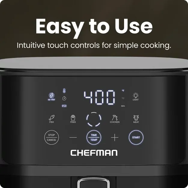 Chefman TurboFry Touch Easy-View Air Fryer w/ 4 Cooking Presets and 450F Hi-Fry Button - Black