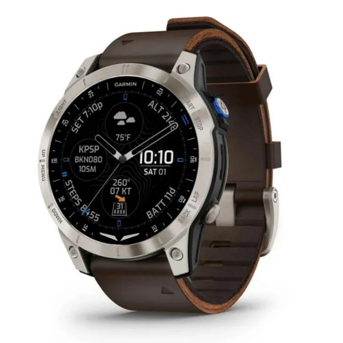 Garmin D2 Mach 1 Aviator Smart Watch - Oxford Brown Leather Band