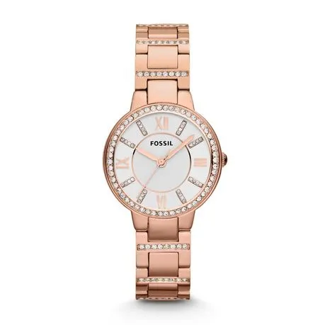 Fossil Ladies Virginia Rose Gold Stainless Steel Strap Watch - ES3284