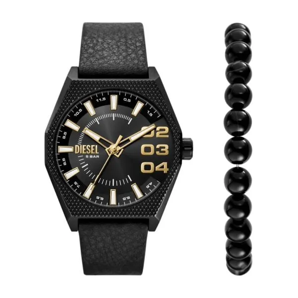 Diesel Men's Scraper Three-Hand, Black Stainless Steel Watch and Bracelet Set - DZ2210SET