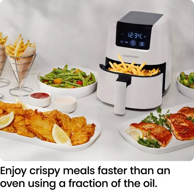 Chefman 2qt TurboFry Touch Digital Air Fryer White: 900W, Dishwasher-Safe Parts, 1-Year Warranty, 6lb Capacity