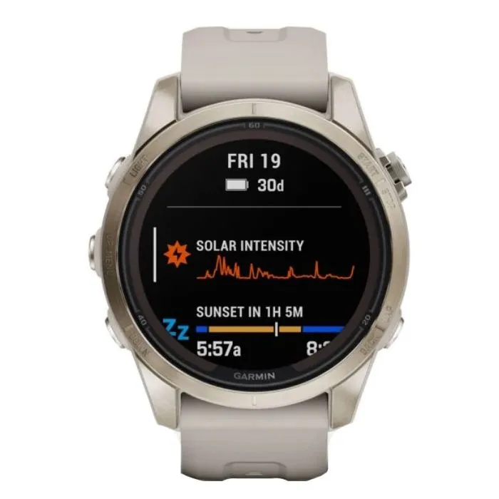 Garmin Fenix 7S Pro Sapphire Solar Edition Smartwatch - Soft Gold, Light Sand Band