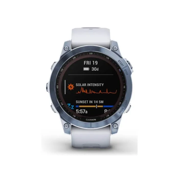 Garmin Fenix 7 Sapphire Solar Smartwatch - Mineral Blue DLC Titanium With Whitestone Band