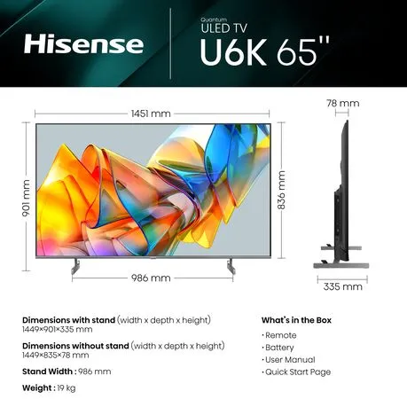 Hisense 65" U6K 4K Smart ULED TV with Quantum Dot & HDR