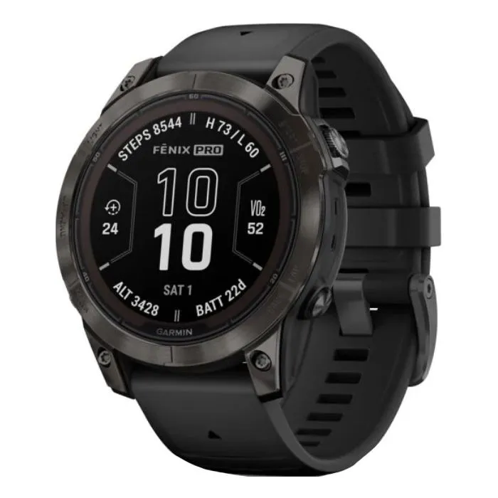 Garmin Fenix 7 Pro Sapphire Solar Edition Smartwatch - Carbon Gray DLC Titanium, Black Band