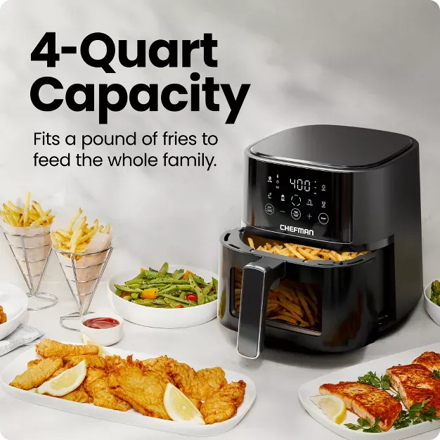 Chefman TurboFry Touch Easy-View Air Fryer w/ 4 Cooking Presets and 450F Hi-Fry Button - Black