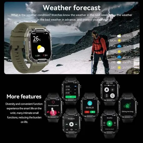 FocusFit MK66 Rugged Military 1.85" HD Tactical Sport Smartwatch