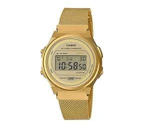 Casio Retro Mesh Gold Round Dig