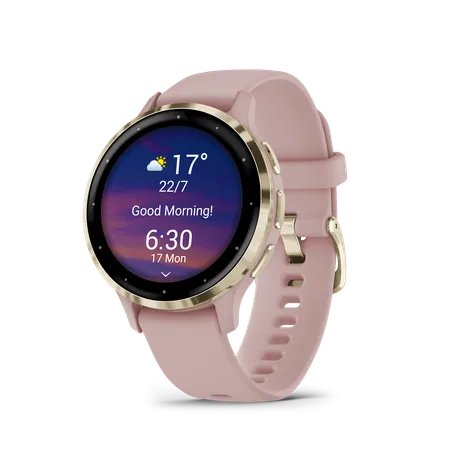 Garmin Venu 3S: Soft Gold Stainless Steel Bezel Dust Rose Case and Silicone Band