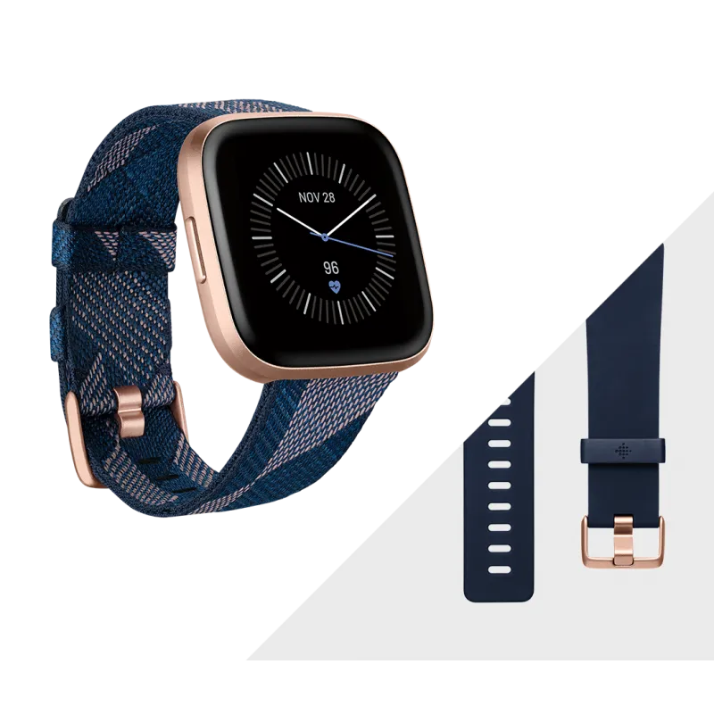 Fitbit Versa 2 Smartwatch SE Special Edition - Navy Pink Woven/ Copper Rose Aluminium (with Small and Large Bands)