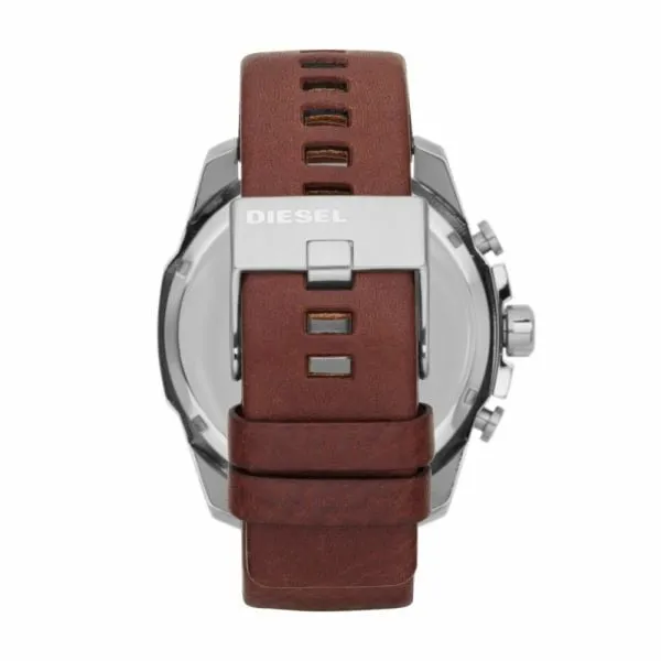 Diesel Men's Mega Chief Silver Round Leather Watch - DZ4290